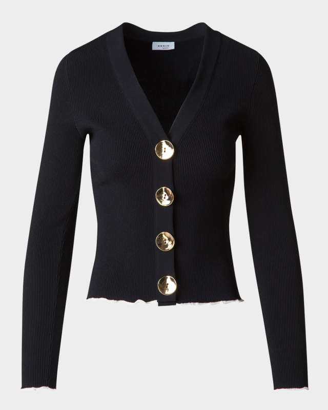 V-Neck Viscose Stretch Rib Cardigan